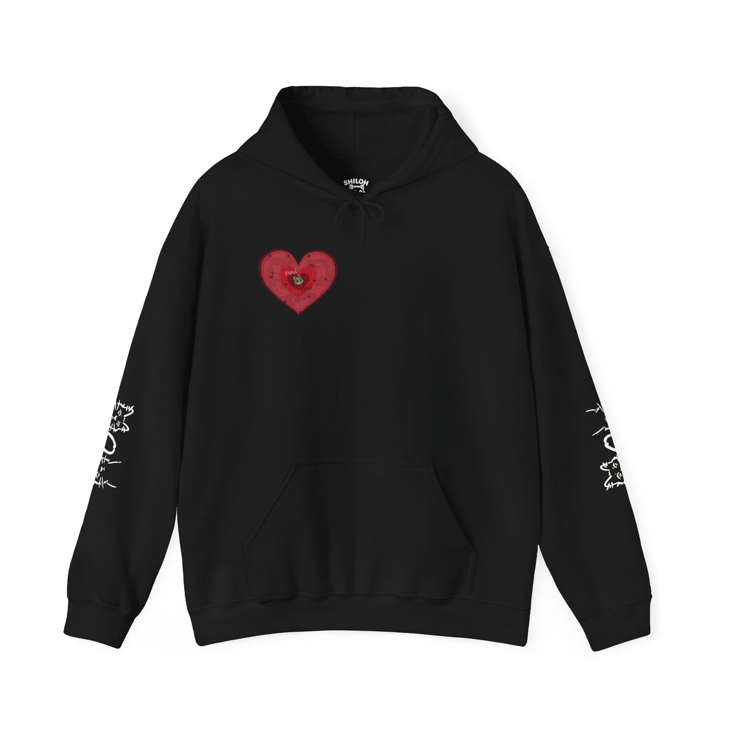 Valentine Hoodie- Post Stamp Heart Mow Mow