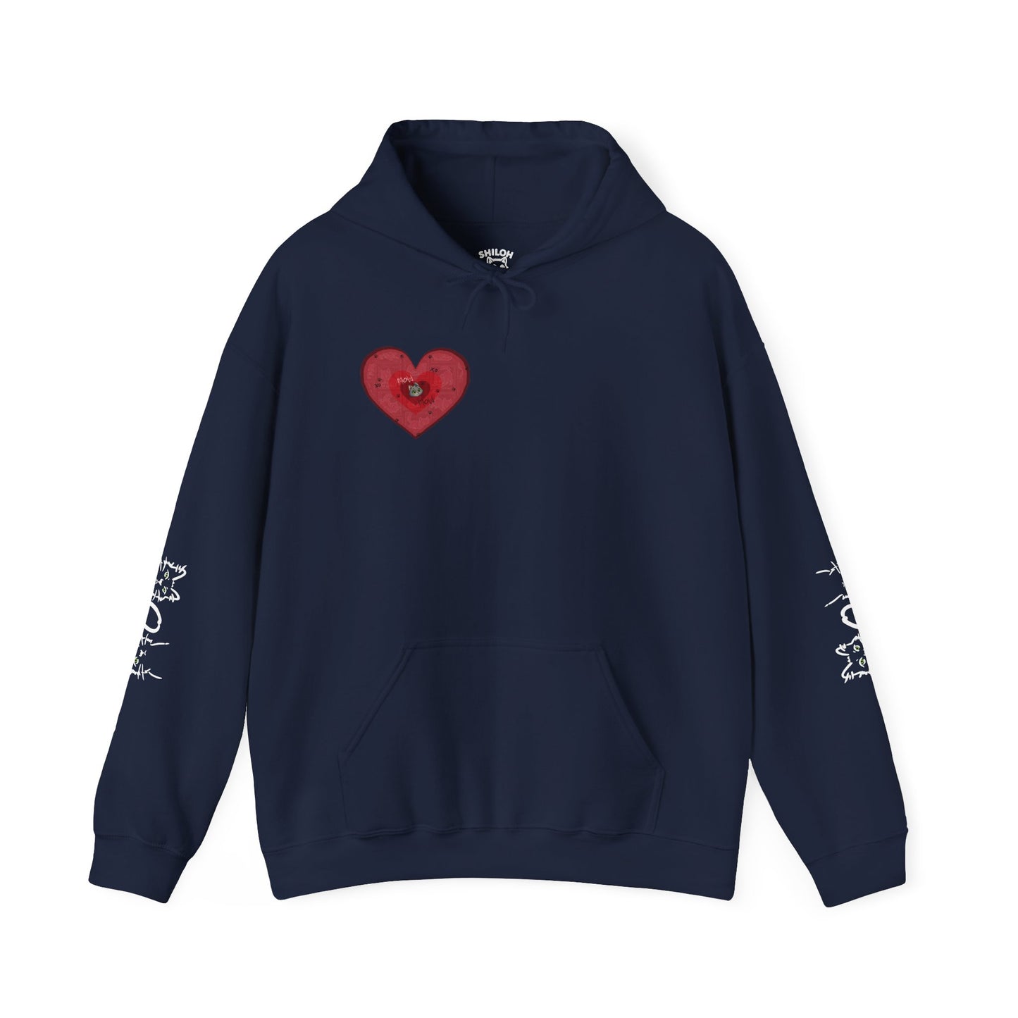 Valentine Hoodie- Post Stamp Heart Mow Mow