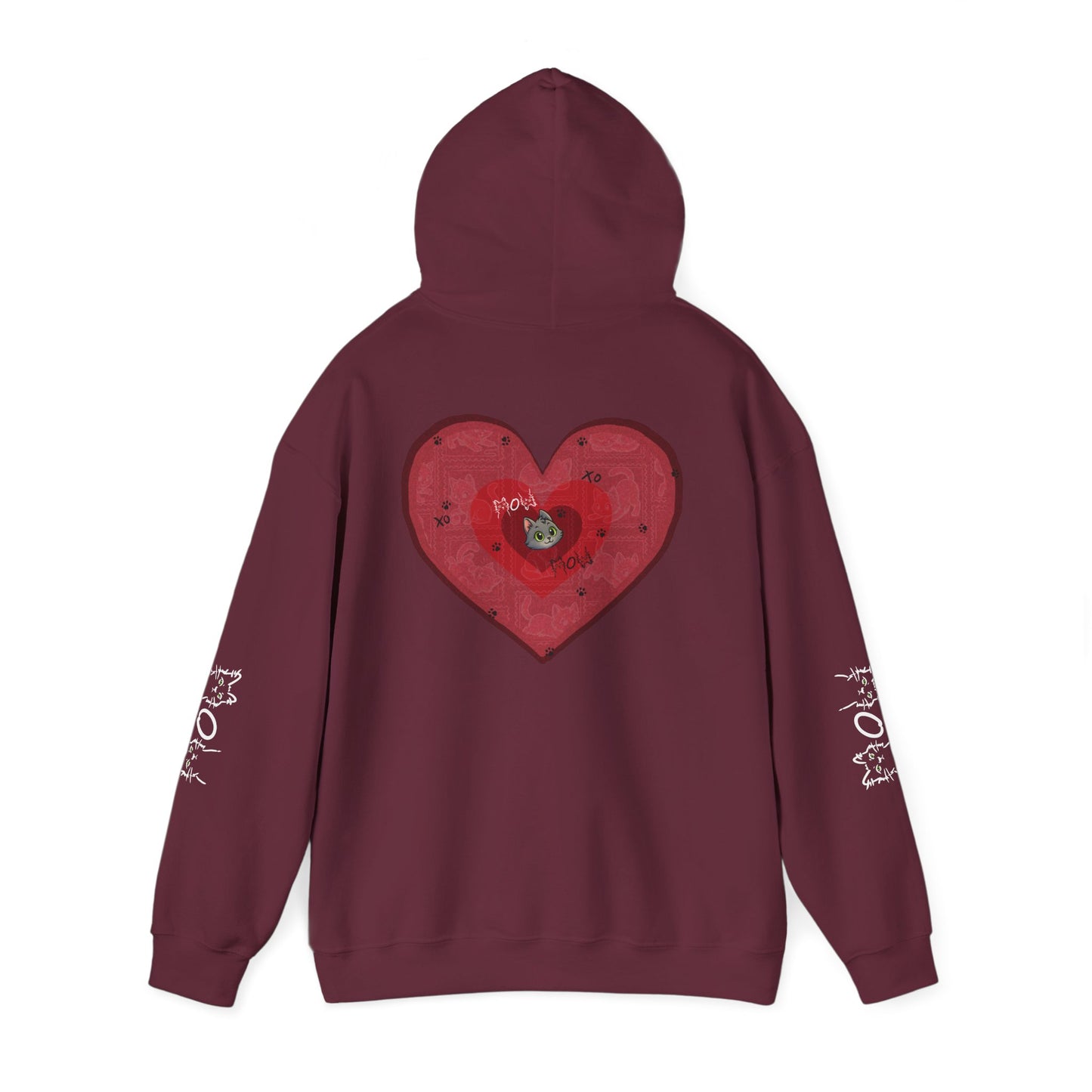 Valentine Hoodie- Post Stamp Heart Mow Mow
