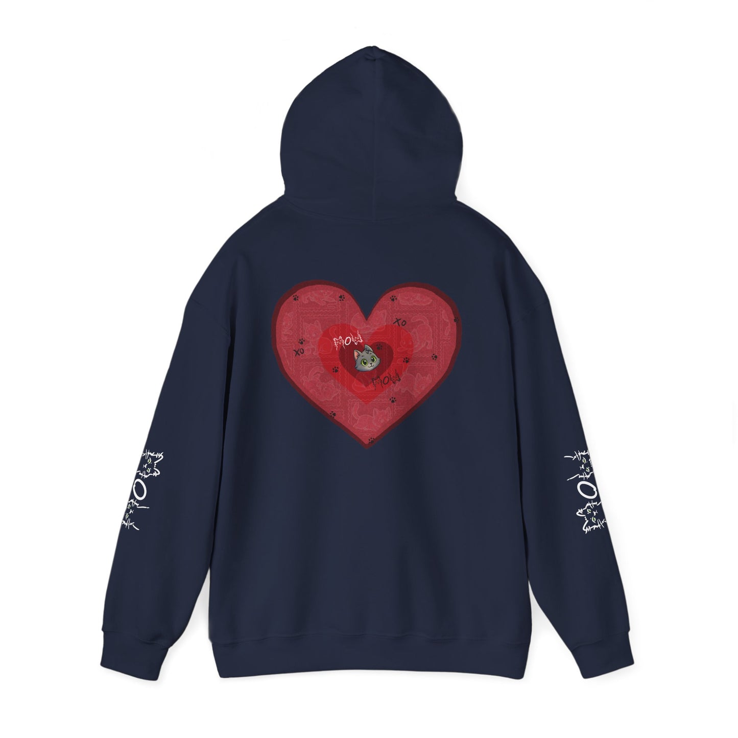Valentine Hoodie- Post Stamp Heart Mow Mow