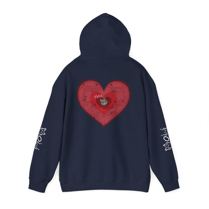 Valentine Hoodie- Post Stamp Heart Mow Mow