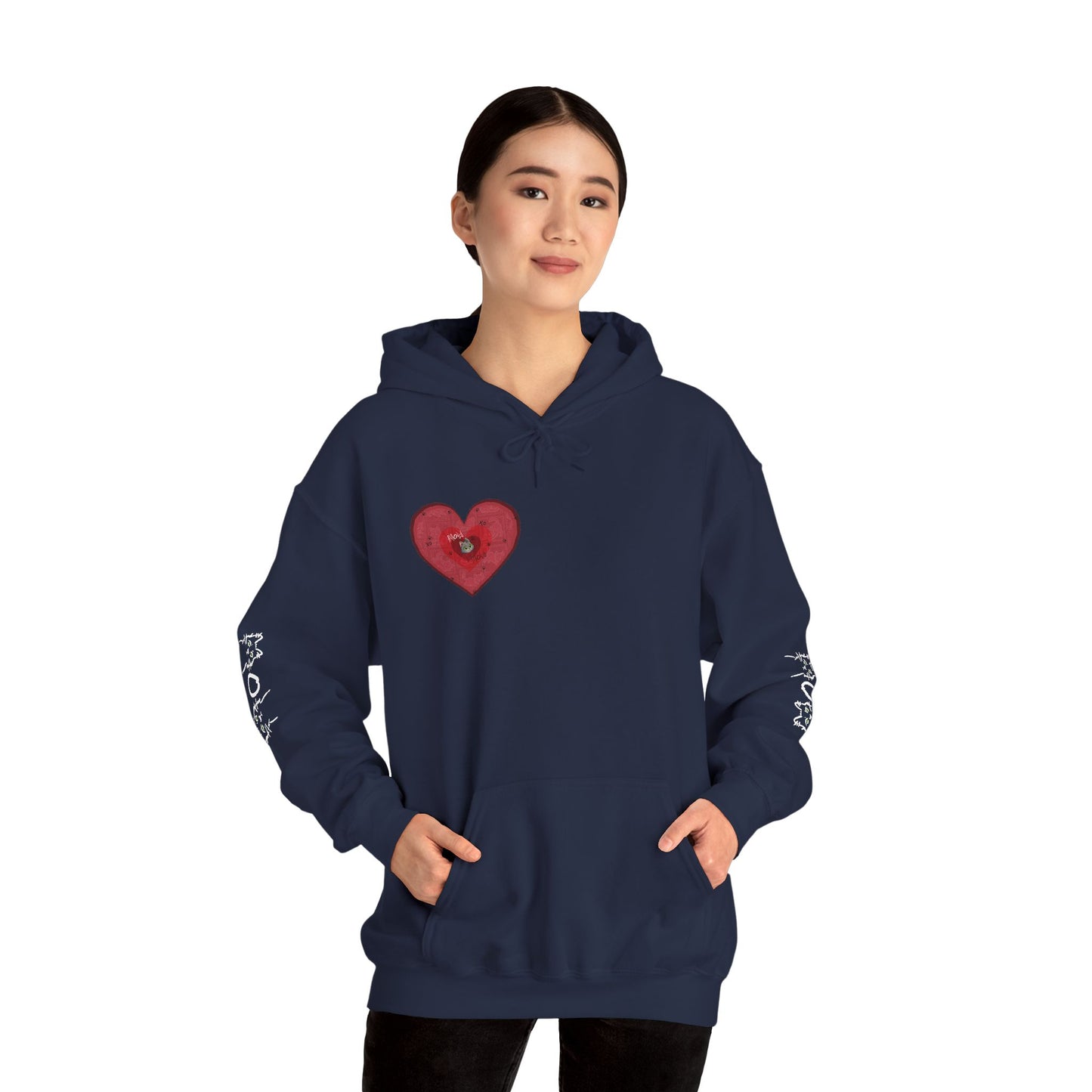 Valentine Hoodie- Post Stamp Heart Mow Mow