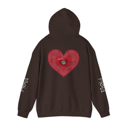 Valentine Hoodie- Post Stamp Heart Mow Mow