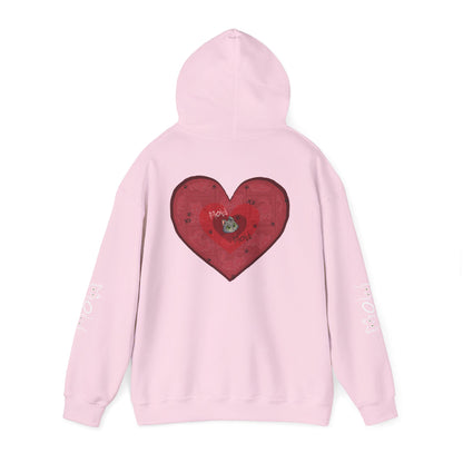 Valentine Hoodie- Post Stamp Heart Mow Mow