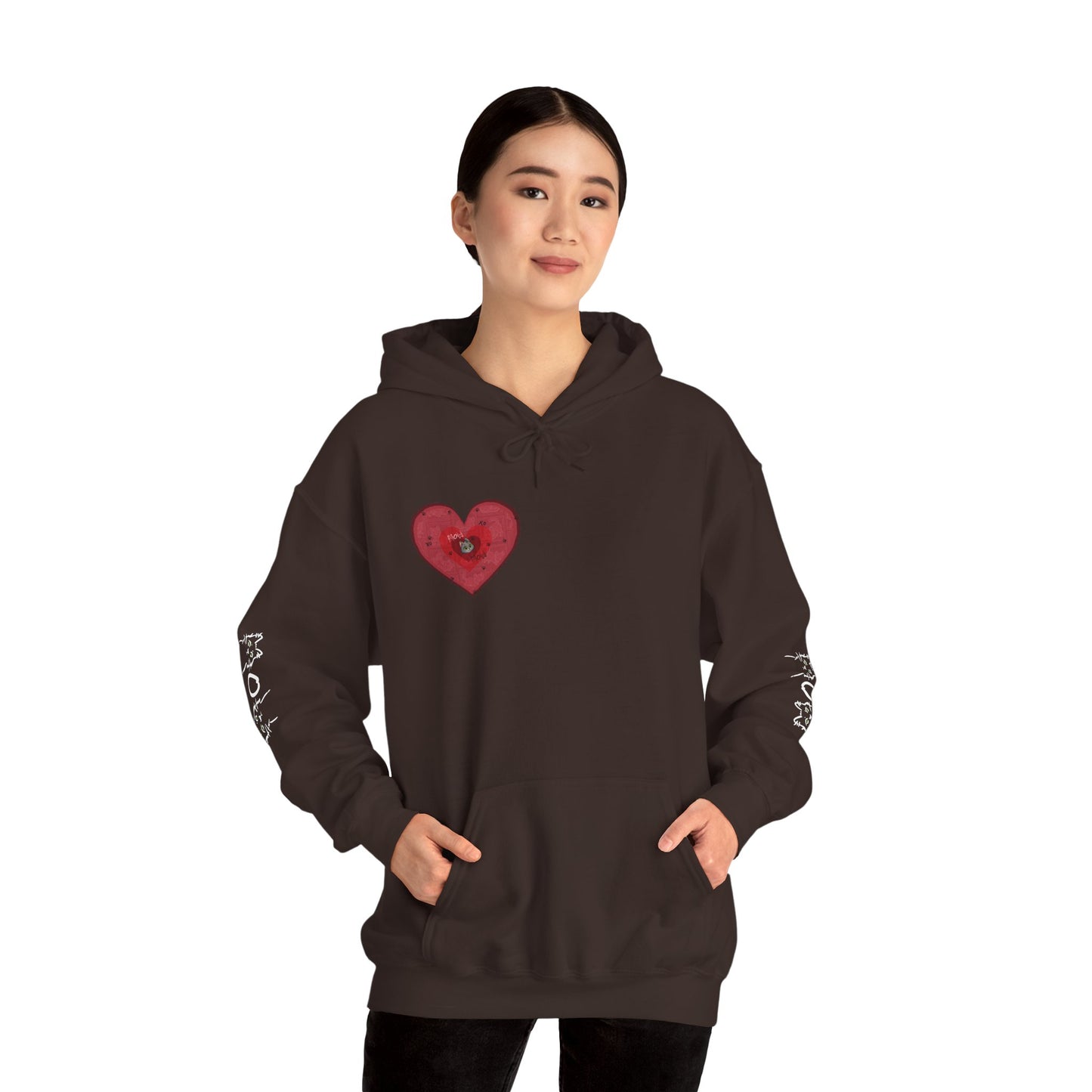 Valentine Hoodie- Post Stamp Heart Mow Mow