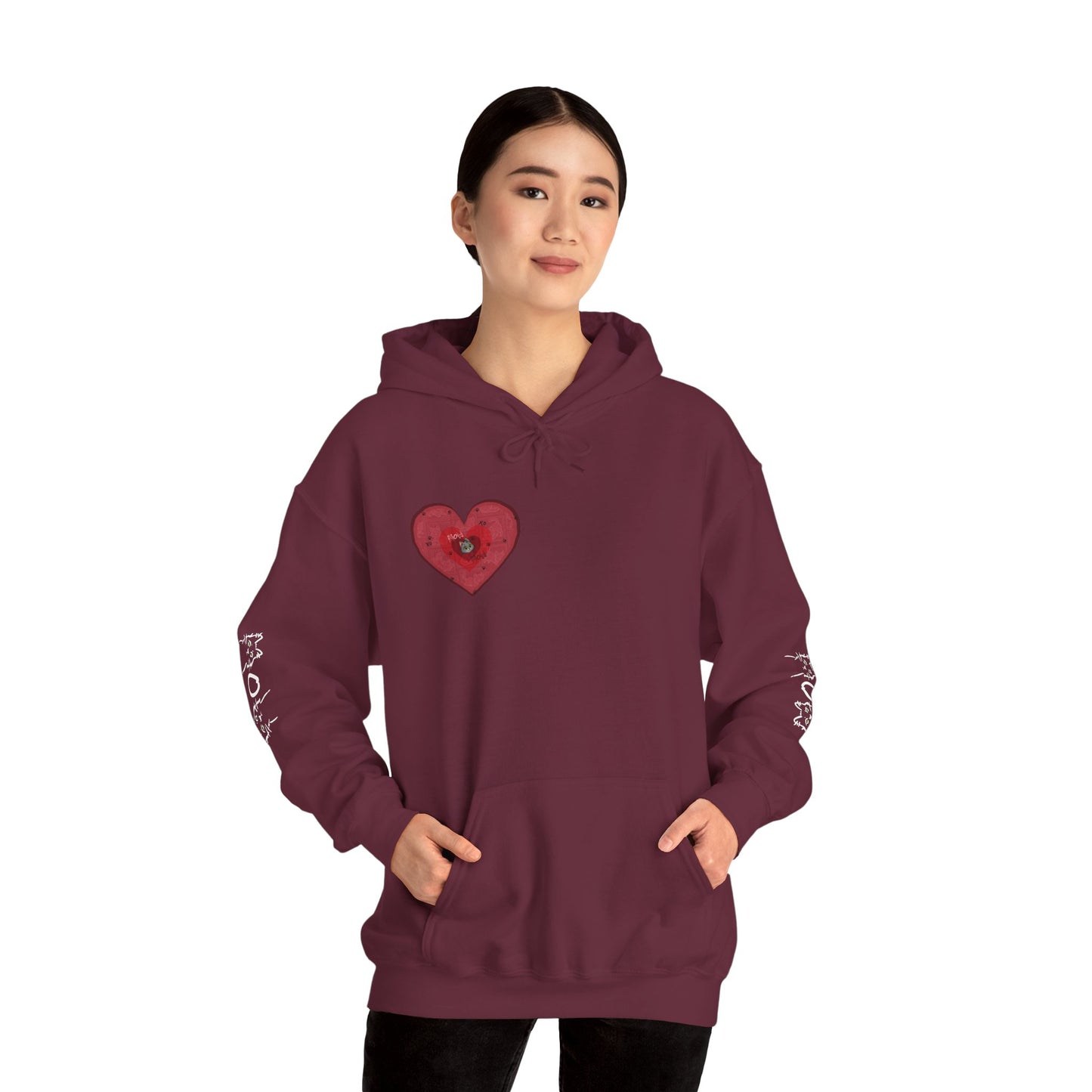 Valentine Hoodie- Post Stamp Heart Mow Mow