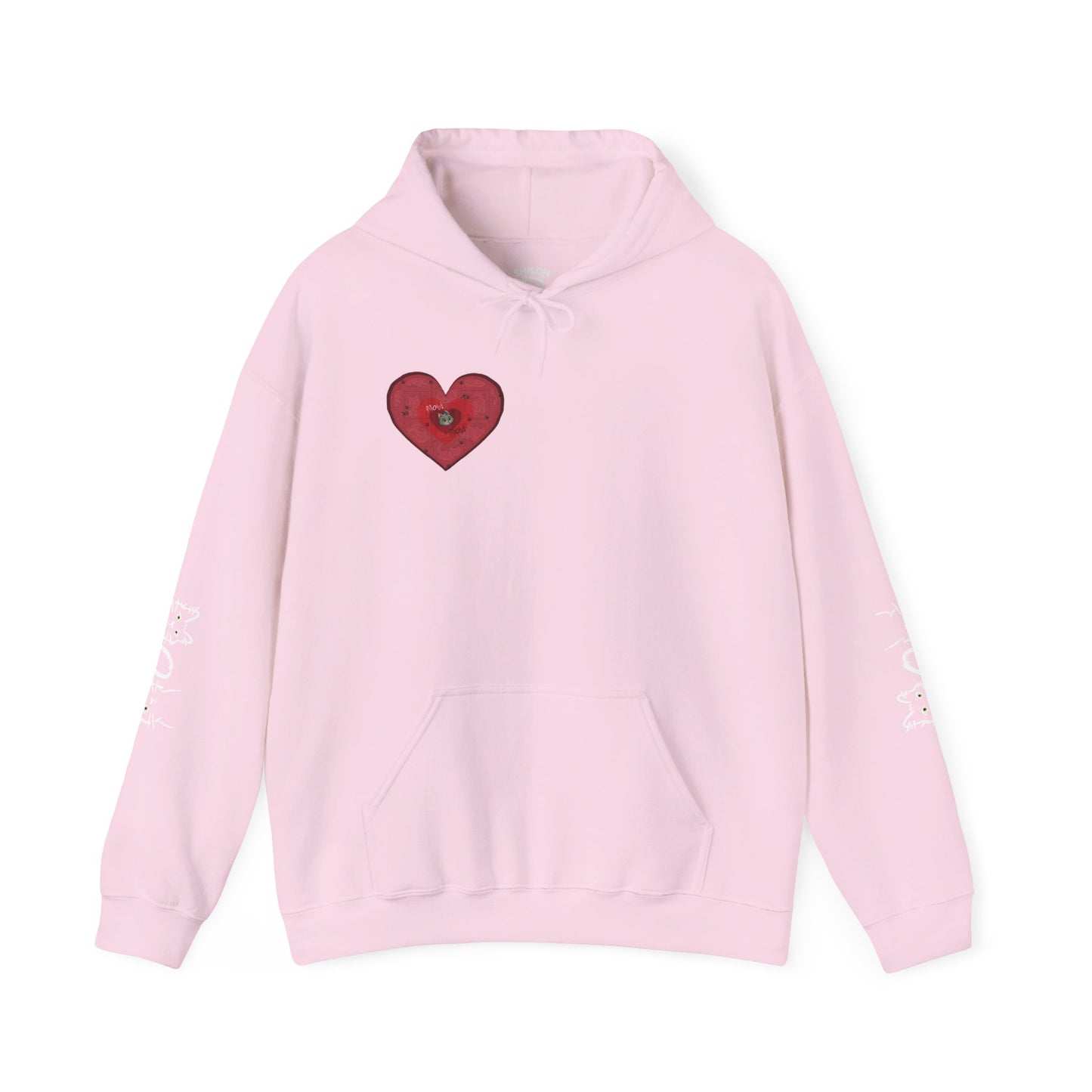 Valentine Hoodie- Post Stamp Heart Mow Mow